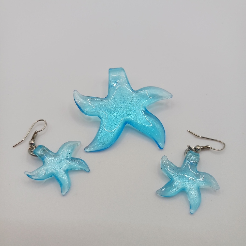 Blue Starfish Necklace and Earrings Set